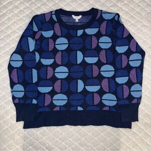 Time and Tru Navy Geometric Grandpa Sweater with Blue and Purple Accents